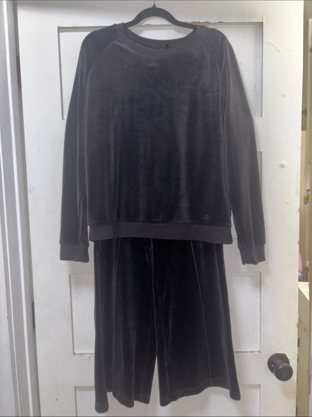 Joe's Jeans Black Velvet Track Set - Sweatshirt & Wide Leg Joggers
